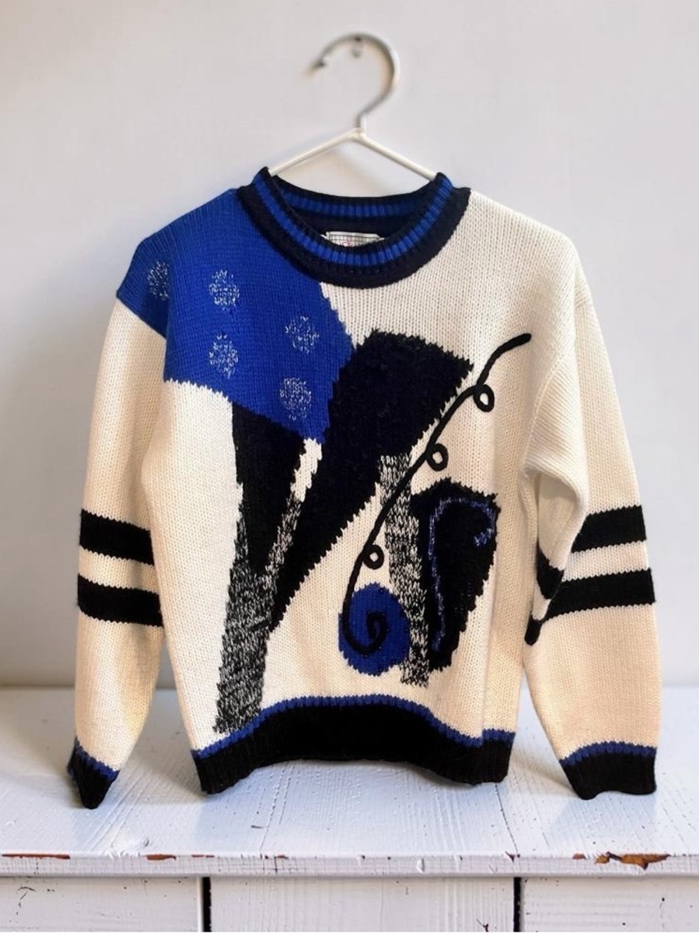 Vintage 1980s Memphis-Style Abstract Embellished Sweater